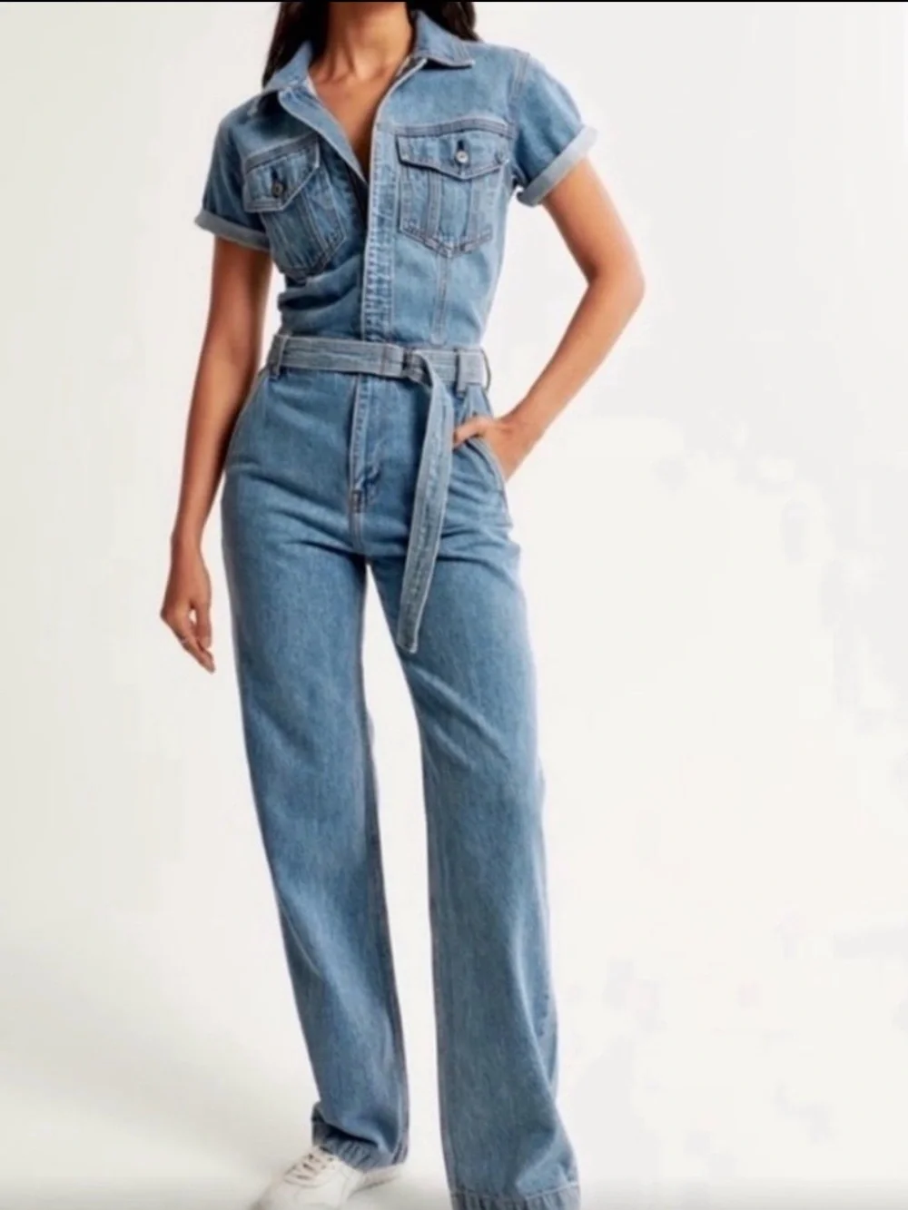 Abercrombie & Fitch Denim Jumpsuit with Belt